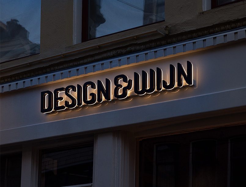 Verlichte dooslettertekst design & wijn