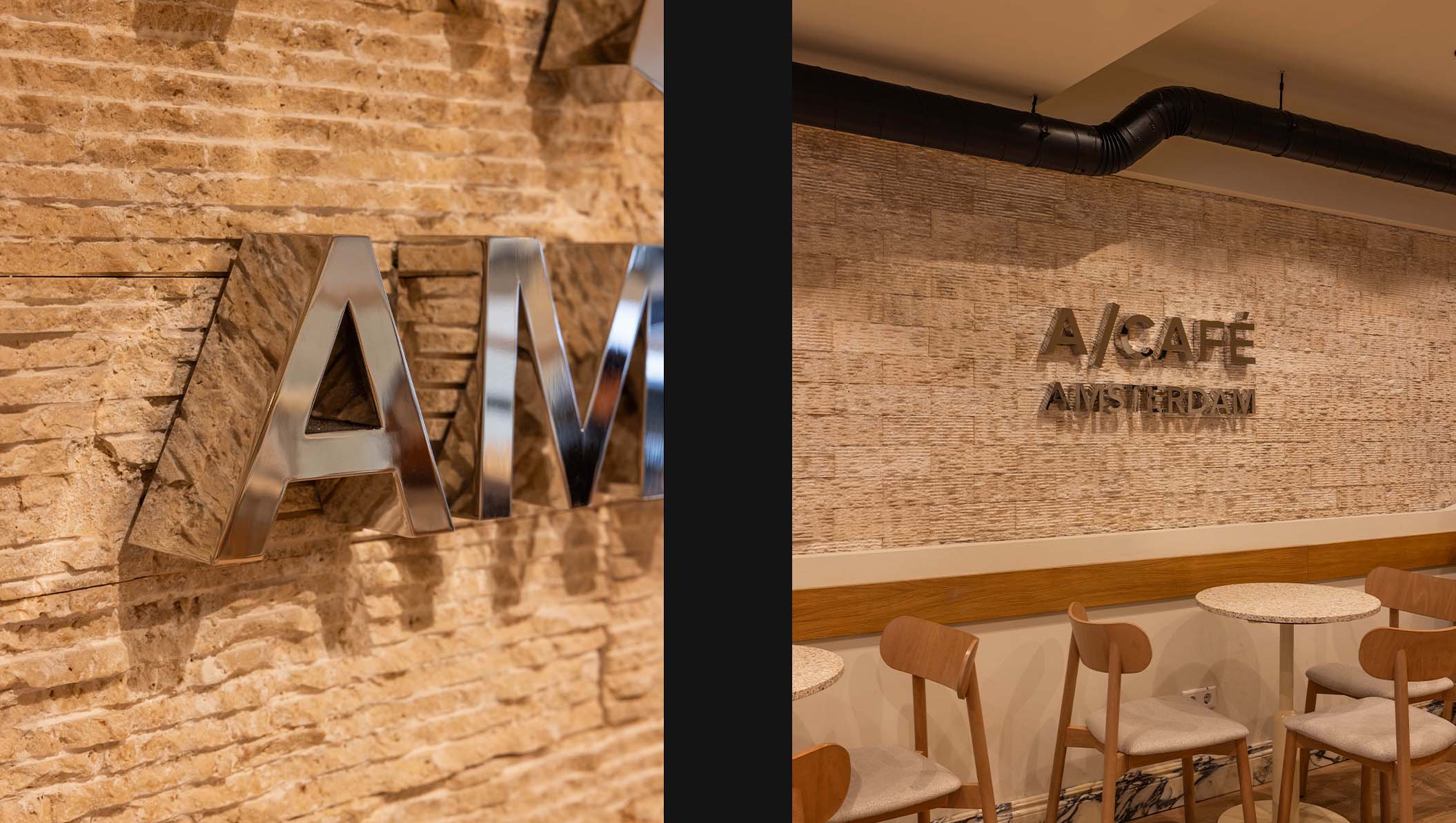 Onverlichte RVS doosletters A/Cafe Amsterdam