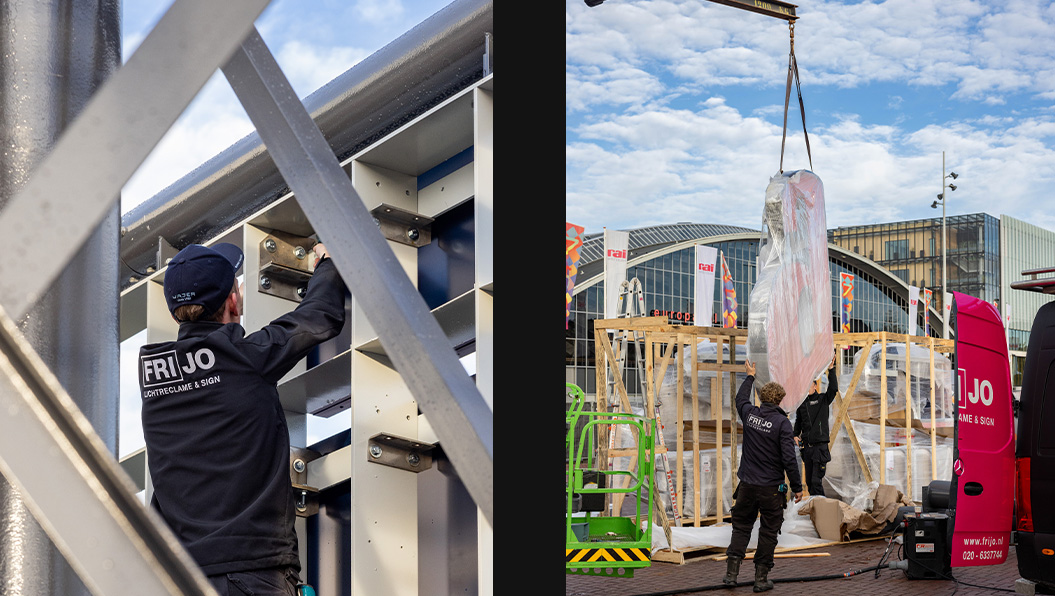 Montage verlichte doosletters RAI Amsterdam