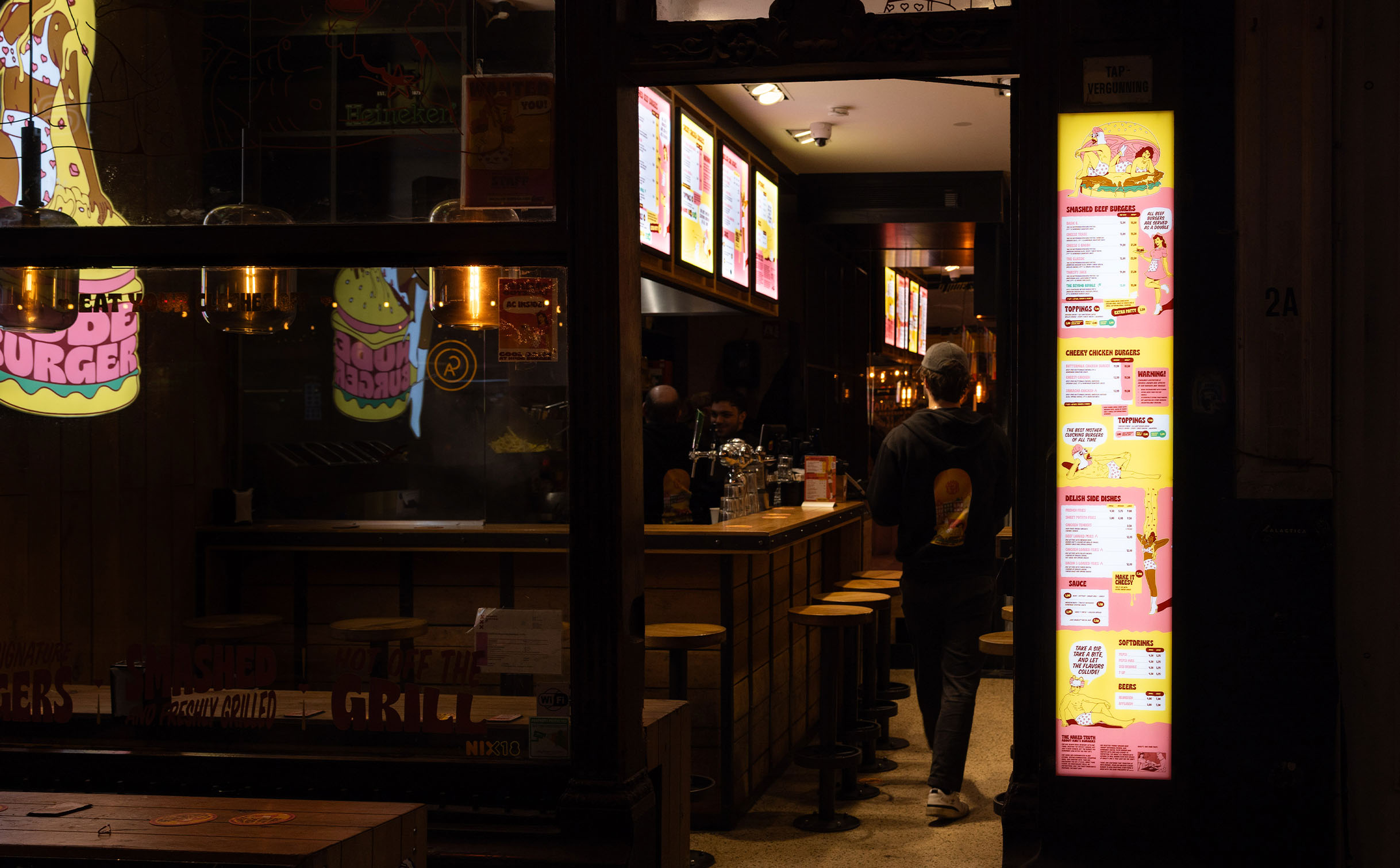 verlicht menu horecazaak nude burger amsterdam