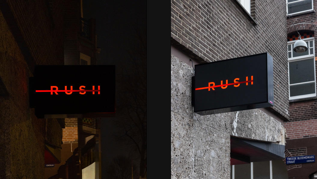 dubbelzijdige lichtbak rood licht Rush Amsterdam