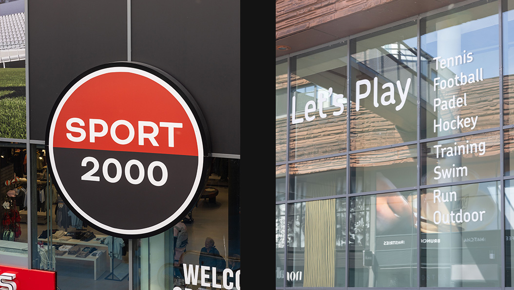 Raambelettering en grote enkelzijdige lichtbak Sport2000 Almere