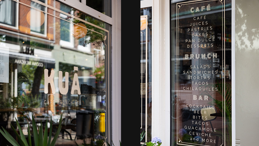 raambelettering cafe restaurant Kua Den Haag